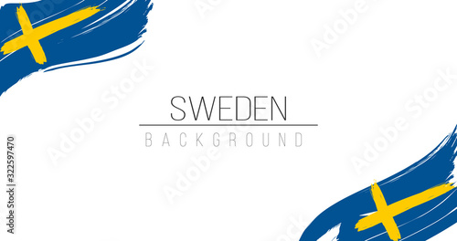 Sweden flag brush style background with stripes. Stock vector illustration isolated on white background.