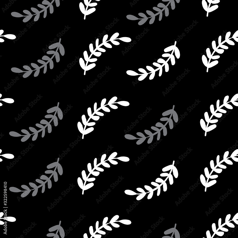 Seamless floral leaf pattern. Stylish repeating texture. Repeating texture with leaves. Black and White. Seamless floral leaf pattern. Stylish repeating texture. Repeating texture with leaves. Black and White.
