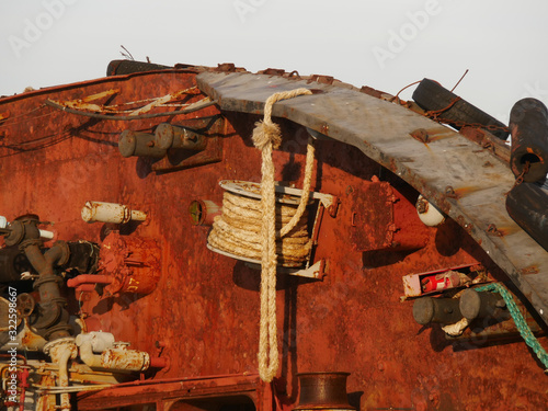 Old abandoned ship wrecked near public beach Odessa, Ukraine