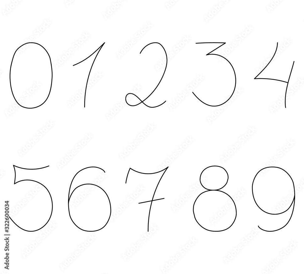 Black isolated numbers on white background. Continuous line drawing. Hand drawn vector illustration. Black isolated numbers on white background. Continuous line drawing. Hand drawn vector illustration.
