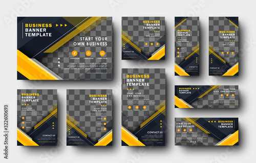 Blue Navy Yellow Social Media Digital Banner For Company Business Temlplate Collection