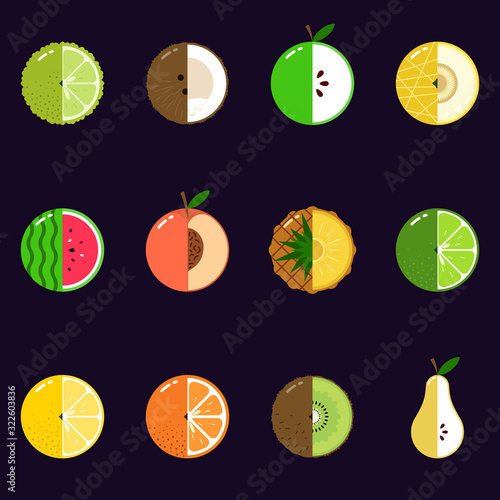 Fruits equally oriented seamless vector pattern isolated