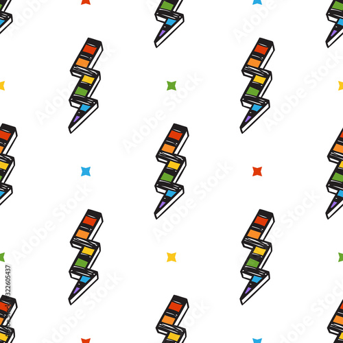 Rainbow Lightning Bolts Vector Seamless Pattern. Background with Doodle Lightning Bolt Signs, Thunderbolts, Energy Thunder bolt, Warning Symbol illustration