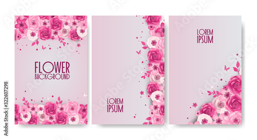 Set of Spring Festive flowers design, decorations, paper cut style banner with flower, butterfly. Background for 8 March, International Women's Day, Happy Mother's Day, Happy Easter day