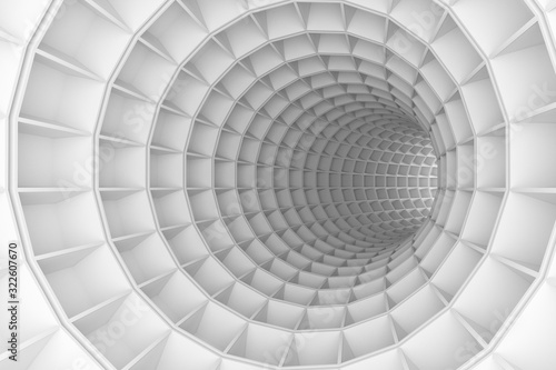 Fototapeta Naklejka Na Ścianę i Meble -  Abstract Architecture Background. 3d Illustration of White Circular Building. Modern Geometric Wallpaper. Futuristic Technology Design