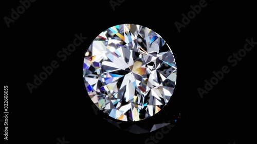 Natural big round diamond on a black background Unique extreme close up shooting. 