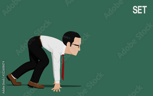 A business man in the position of get set