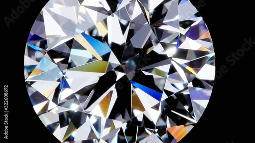 Natural big round diamond on a black background Unique extreme close up shooting. 
