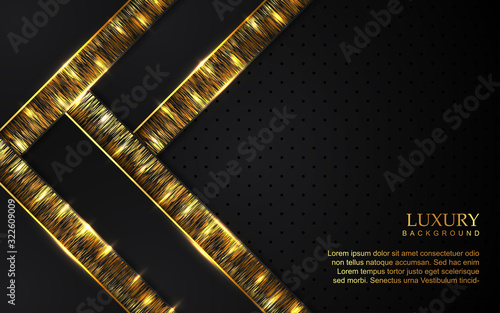 Luxury black paper shapes background a combination with golden light effect decoration. Elegant vector design template for use element celebration cover, banner advertising, party poster, invitation © Majri