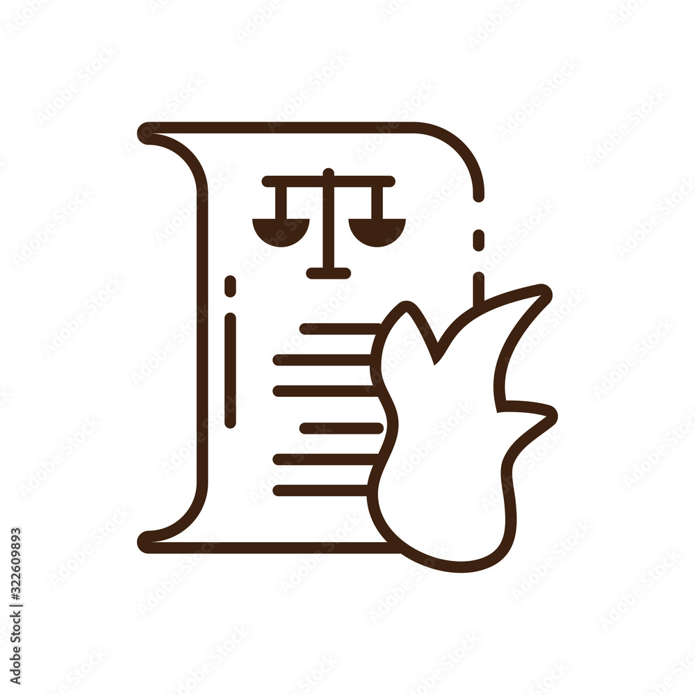law paper on fire icon, line design law paper on fire icon, line design