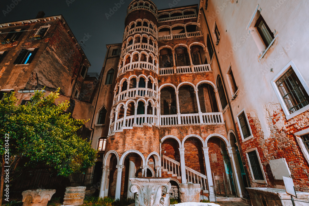 Venice, Italy. The Palazzo Contarini del Bovolo also called the Palazzo Contarini Minelli dal Bovolo at night