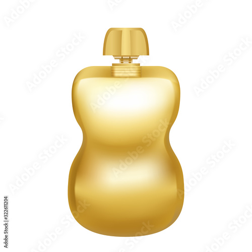 Realistic blank golden pouch doypack with top cap