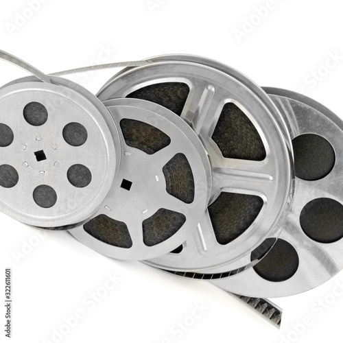 Reels with film strip isolated on a white background.
