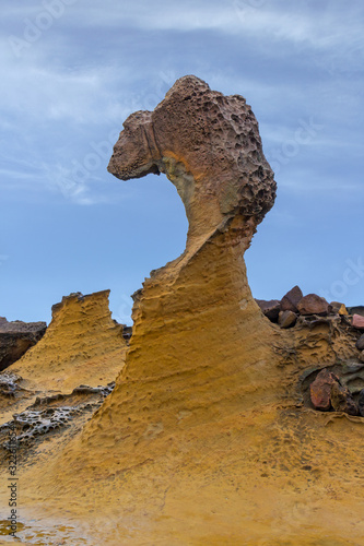 The eroded rock form was named as Queen's Head, Yehliu Geopark at New Taipei City, Taiwan