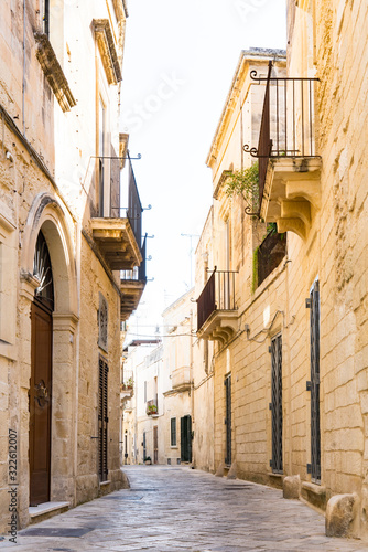 empty narrow street in historical town Lecce  Italy