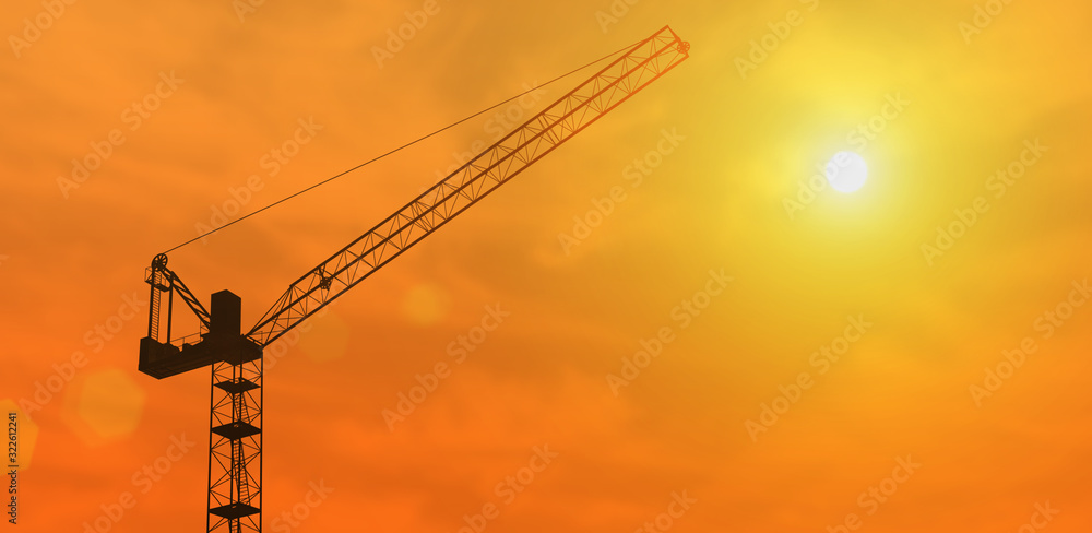Construction building crane against the sky and sun Construction building crane against the sky and sun