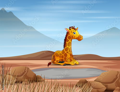 Cartoon giraffe drought in dry land