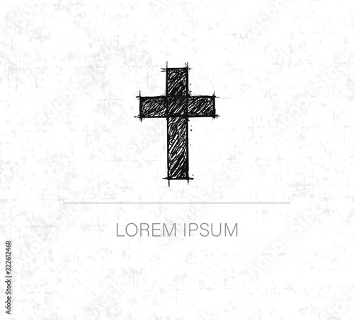 Design template with sketch christian cross and place for your text on old paper background