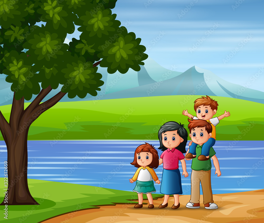 Happy family outdoors enjoying the nature view