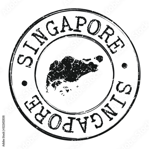 Singapore Map Silhouette. Postal Passport Stamp Round Vector Icon.