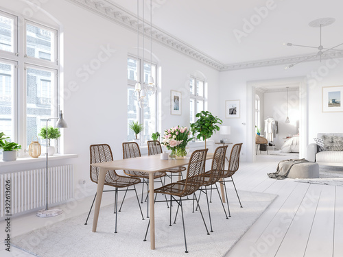 3D-Illustration. modern living room in bright new apartment 