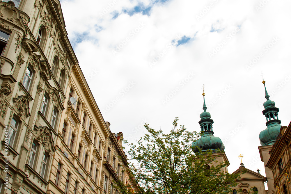 Naklejka premium Prague. 10.05.2019: Staircase to the treasury, Saint Vitus's Cathedral, Prague castle, Prague, Czech Republic. Gothic ornamental detail of roof St. Vitus Cathedral.