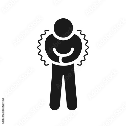 Black icon of trembling human body. Physiological stress symptoms: excitement, worrying, anxiety, shaking, fear, afraid. Chills. Vector illustration in flat style is isolated on white background.