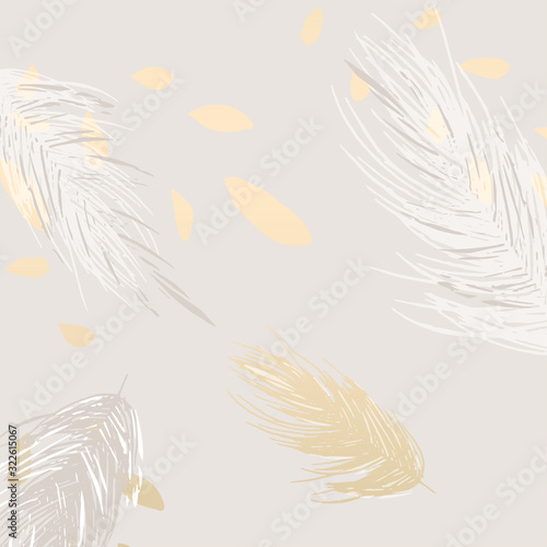  trendy gold textured nude cream background and delicate hand drawn feathers element