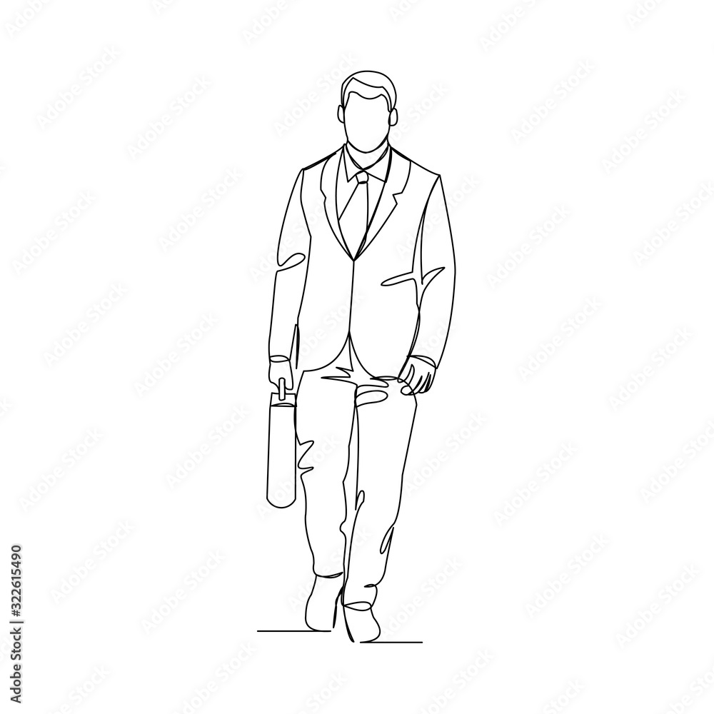Continuous line drawing of businessmen holding briefcase. One line art of man with briefcase. Vector illustration. Continuous line drawing of businessmen holding briefcase. One line art of man with briefcase. Vector illustration.
