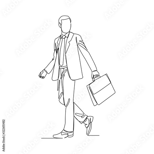 Continuous line drawing of businessmen holding briefcase. One line art of man with briefcase. Vector illustration.