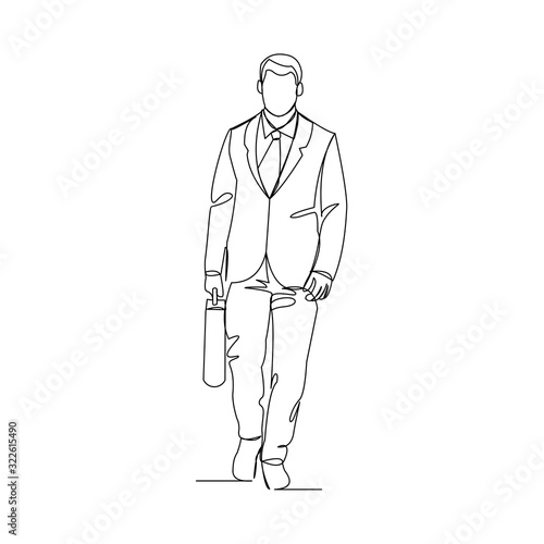 Continuous line drawing of businessmen holding briefcase. One line art of man with briefcase. Vector illustration.