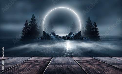 Night landscape and wooden ...