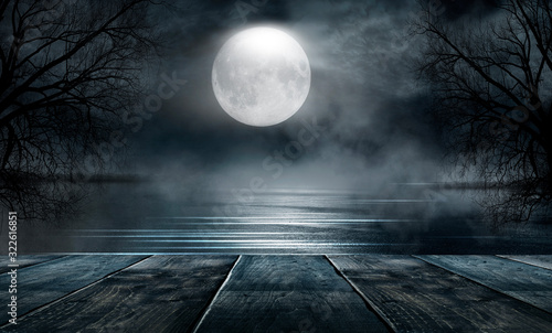 Night landscape and wooden ...