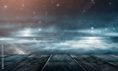 Night landscape and wooden ...