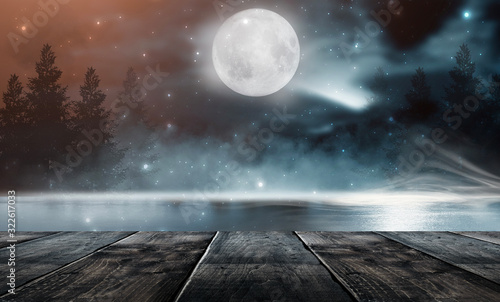Night landscape and wooden ...