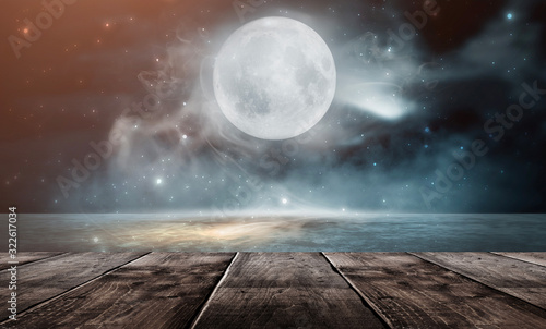Night landscape and wooden ...