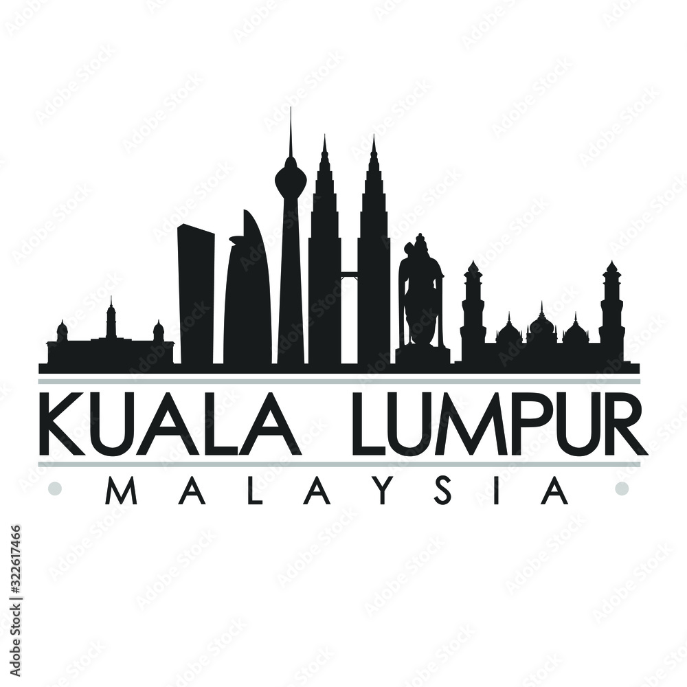 Kuala Lumpur Malaysia Silhouette. Skyline Stamp Vector City Design Landmark.