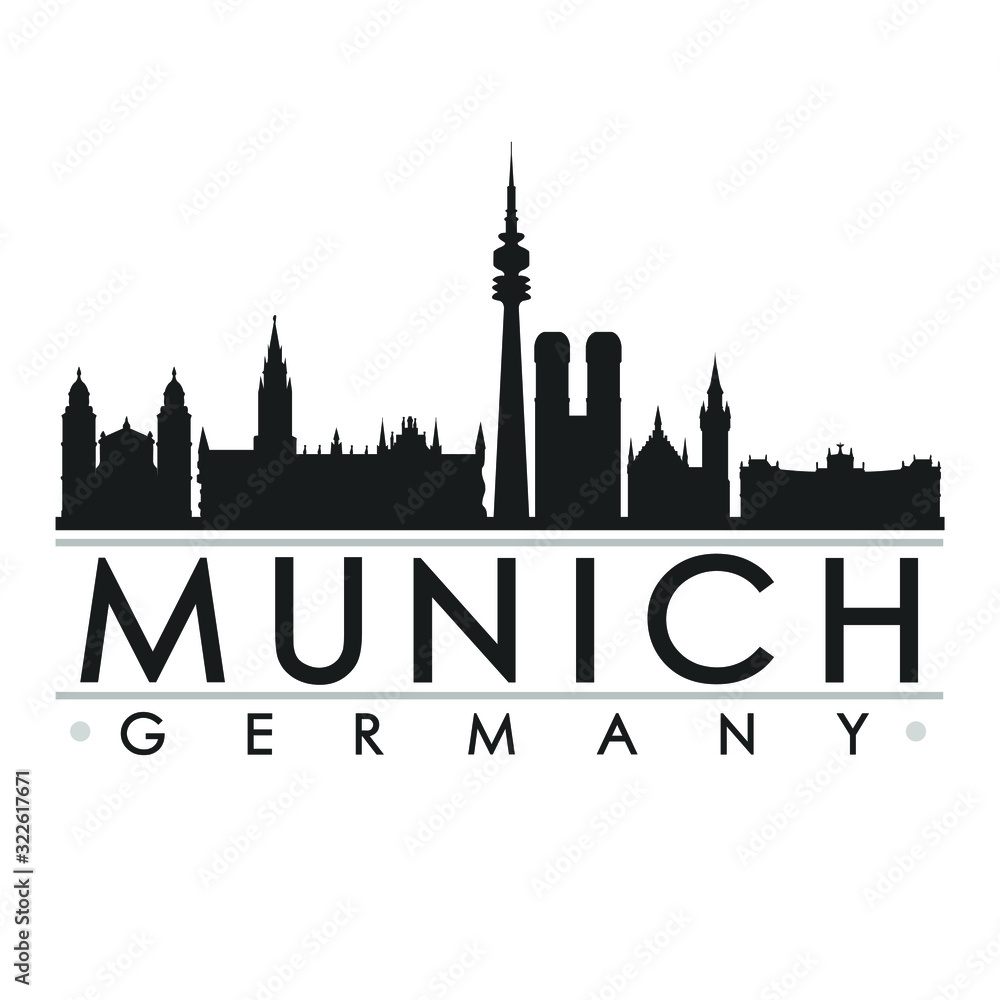 Munich Germany Silhouette. Skyline Stamp Vector City Design Landmark.