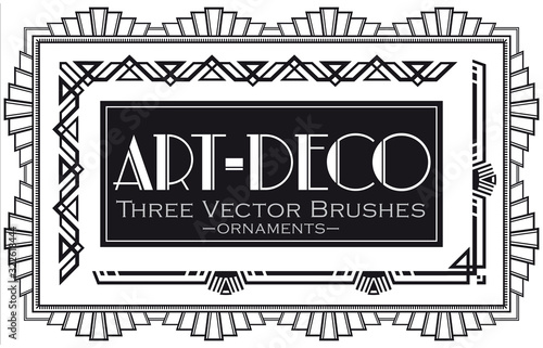 Vector brushes in Art-Deco style, ornaments. 3 pattern brushes for Illustrator, made in the Art-Deco style. All brushes include outer and inner corner tiles.