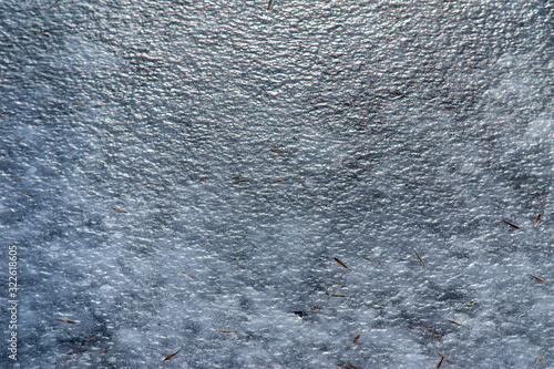 Ice background, Closeup on frozen real rivver. photo