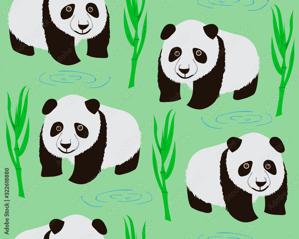Seamless pattern of cartoon panda and bamboo. Childish repeatable textile vector, wallpaper design. Seamless pattern of cartoon panda and bamboo. Childish repeatable textile vector, wallpaper design.