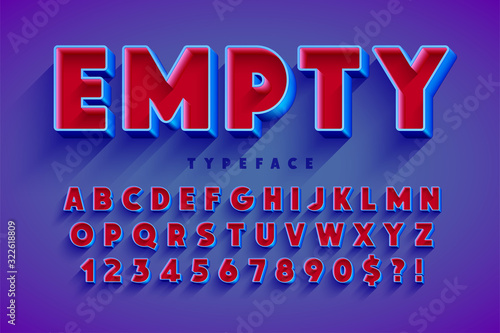 Retro original 3d display font design, alphabet
