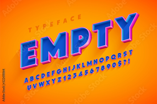 Retro original 3d display font design, alphabet
