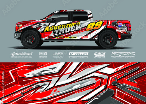 Truck wrap design vector illustration. Modern sport graphics. Abstract stripe racing and grunge background for wrap all vehicle  race car  rally  adventure vehicle and car livery.