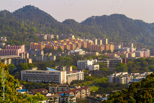 Chongqing, China - March 22, 2018: Campus, Chongqing University of Post and Telecommunications in the Chinese city of Chongqing. Beautiful view in the mountains.