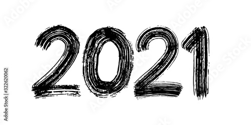 2021 numeral hand lettering. Dry brush texture effect. Happy New Year. Merry Christmas. Graduation. Vector Illustration