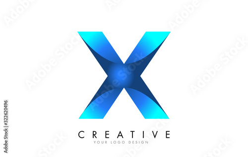 X Letter Logo Design with 3D and Ribbon Effect and Blue Gradient.