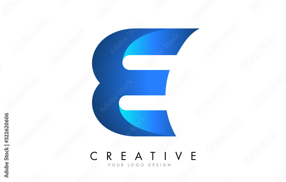 E Letter Logo Design with 3D and Ribbon Effect and Blue Gradient. Stock ...