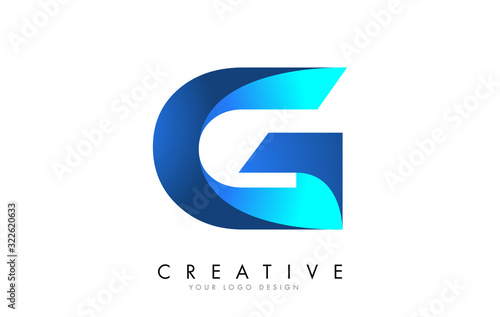 G Letter Logo Design with 3D and Ribbon Effect and Blue Gradient.