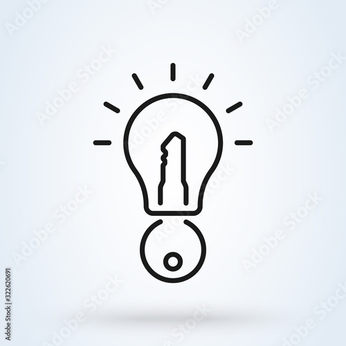 Creative light bulb idea concept with key symbol. Key of idea. Line vector illustration. Business idea sign for modern mobile and web UI designs.